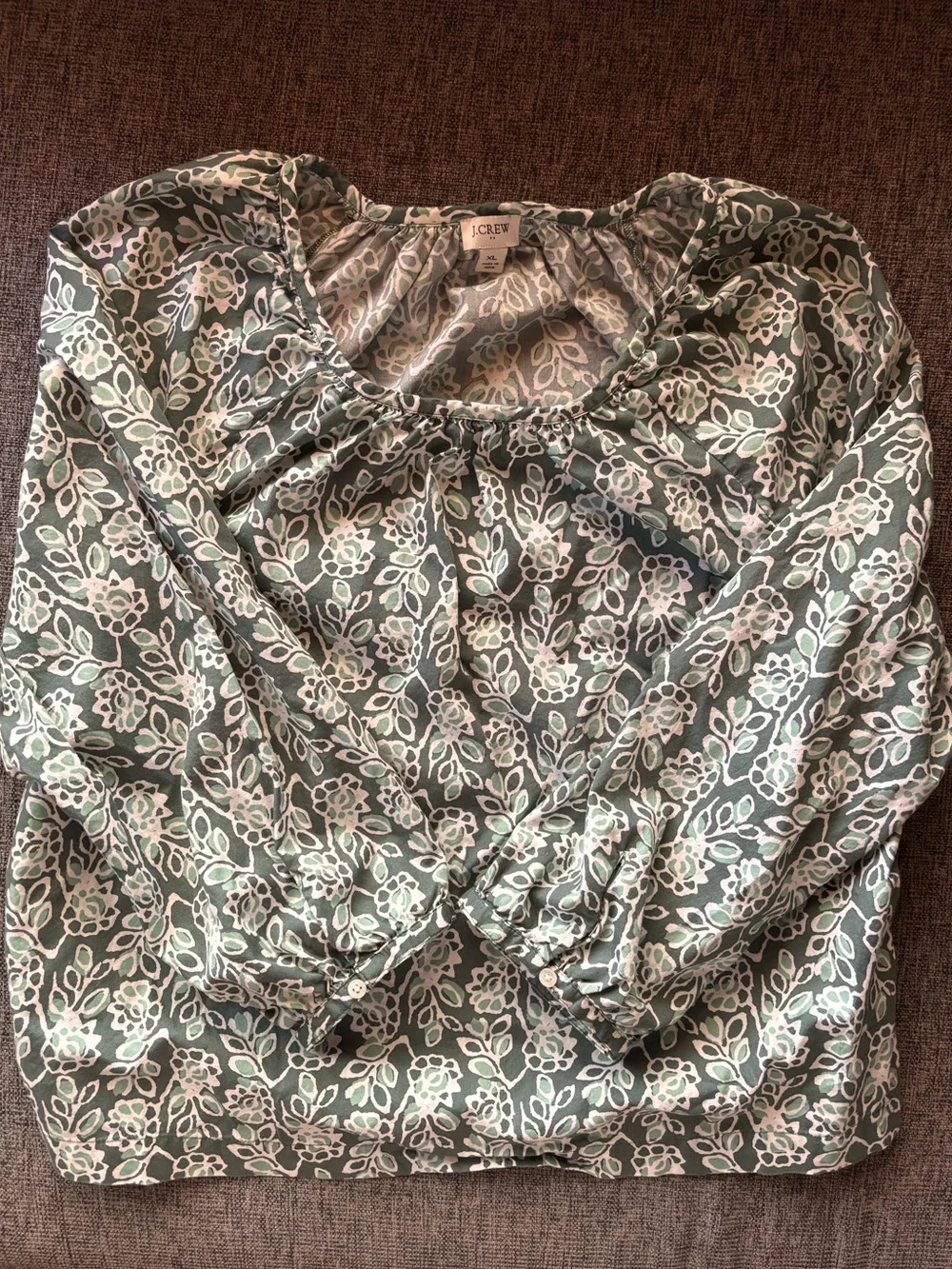 J. Crew Sage Green Floral Peasant Blouse